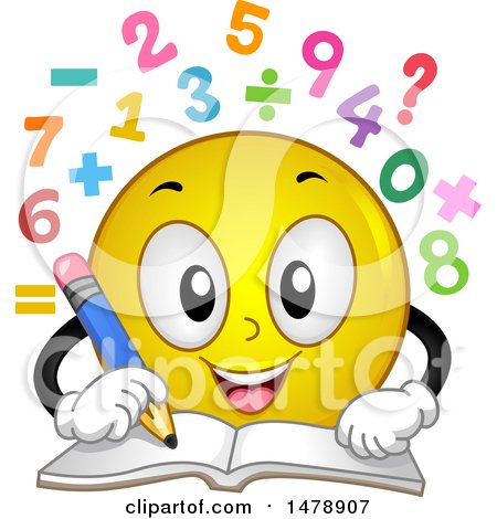 Clipart of a Yellow Smiley Face Emoji Solving Math Problems - Royalty Free Vector Illustration by BNP Design Studio