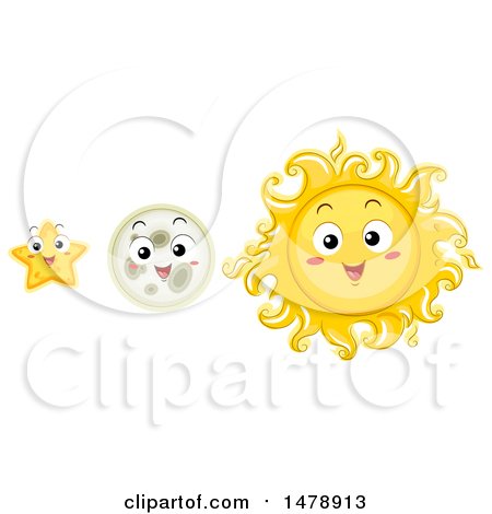 Clipart of Happy Sun, Moon and Star Mascots - Royalty Free Vector Illustration by BNP Design Studio