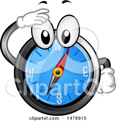 Clipart of a Compass Mascot Shielding His Eyes and Looking - Royalty Free Vector Illustration by BNP Design Studio