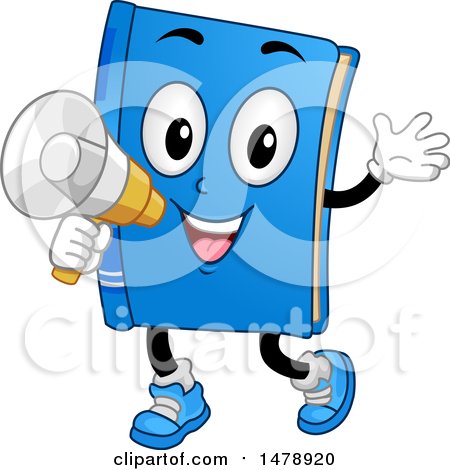 Clipart of a Book Mascot Announcing with a Megaphone - Royalty Free Vector Illustration by BNP Design Studio