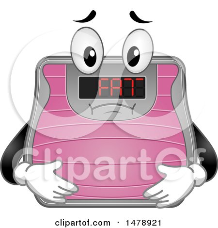 Clipart of a Weight Scale Mascot Showing Fat on the Screen - Royalty Free Vector Illustration by BNP Design Studio