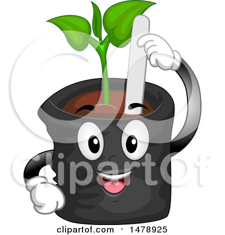 Clipart of a Seedling Plant Pot Mascot with a Marker - Royalty Free Vector Illustration by BNP Design Studio