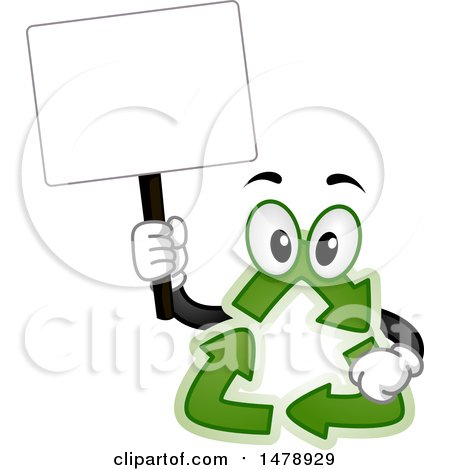 Clipart of a Recycle Arrows Mascot Holding a Blank Sign - Royalty Free Vector Illustration by BNP Design Studio