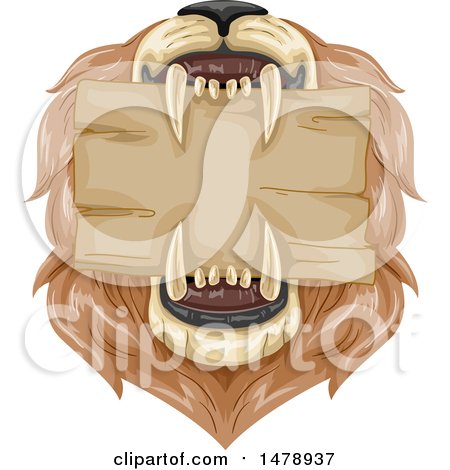 Clipart of a Blank Sign in a Male Lions Mouth - Royalty Free Vector Illustration by BNP Design Studio