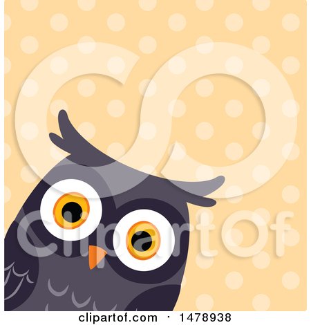Clipart of a Curious Owl Head over a Polka Dot Pattern - Royalty Free Vector Illustration by BNP Design Studio
