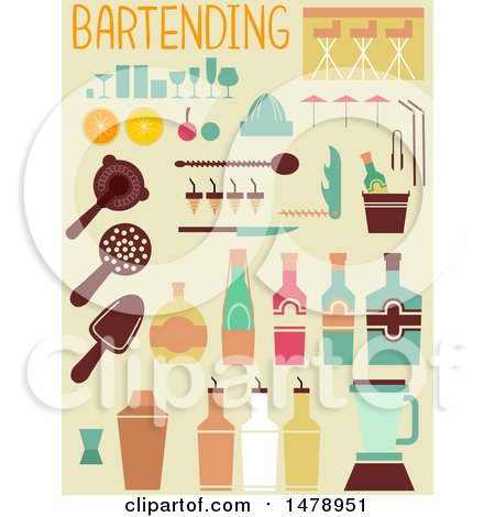 Clipart of Flat Styled Bartending Icons - Royalty Free Vector Illustration by BNP Design Studio