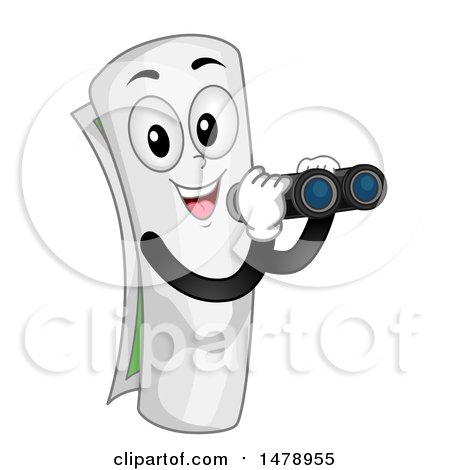 Clipart of a Curled up Map Mascot Using Binoculars - Royalty Free Vector Illustration by BNP Design Studio