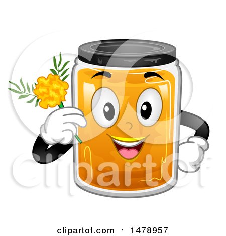 Clipart of a Jar Mascot Holding a Marigold - Royalty Free Vector Illustration by BNP Design Studio