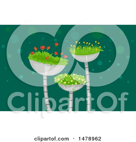 Clipart of Flowering Plants in Metal Containers - Royalty Free Vector Illustration by BNP Design Studio