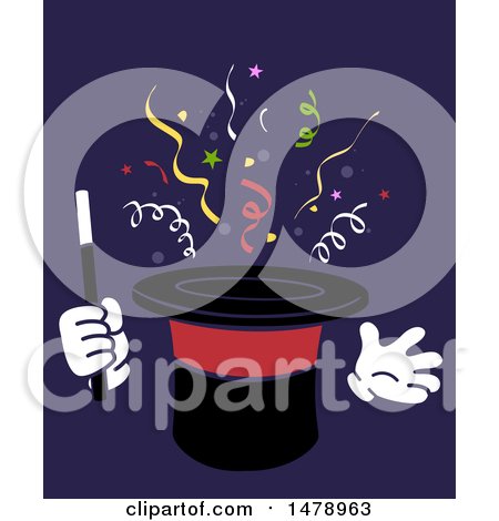 Clipart of a Magic Hat Holding a Wand, with Confetti - Royalty Free Vector Illustration by BNP Design Studio