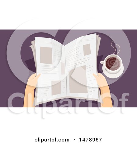 Clipart of a Pair of Hands Reading a Newspaper by Coffee - Royalty Free Vector Illustration by BNP Design Studio