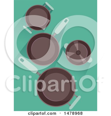 Clipart of Frying Pans on Blue - Royalty Free Vector Illustration by BNP Design Studio