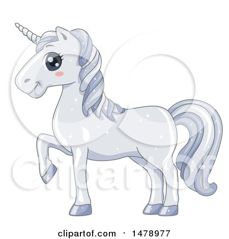 Clipart of a Cute White Unicorn Walking - Royalty Free Vector Illustration by BNP Design Studio