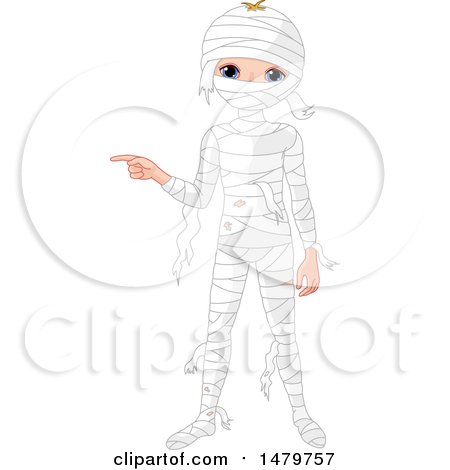 Clipart of a Boy Pointing in a Halloween Mummy Costume - Royalty Free Vector Illustration by Pushkin