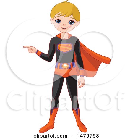 Clipart of a Boy Pointing in a Halloween Super Hero Costume - Royalty Free Vector Illustration by Pushkin