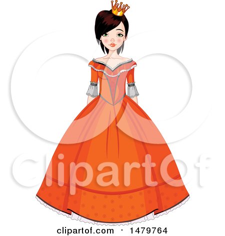Clipart of a Teen Girl in an Orange Gown Halloween Princess Costume - Royalty Free Vector Illustration by Pushkin