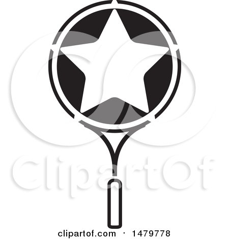 Clipart of a Black and White Tennis Racket with a Star - Royalty Free Vector Illustration by Lal Perera
