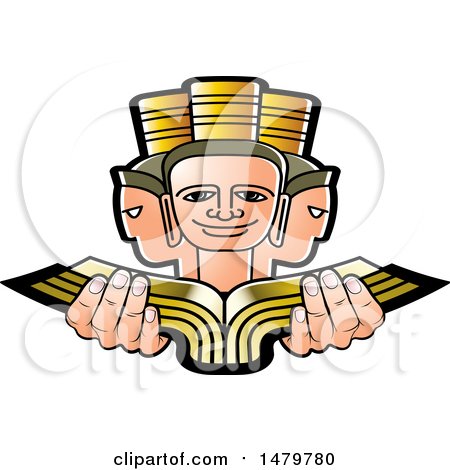 Clipart of a Three Headed Person Holding a Book - Royalty Free Vector Illustration by Lal Perera