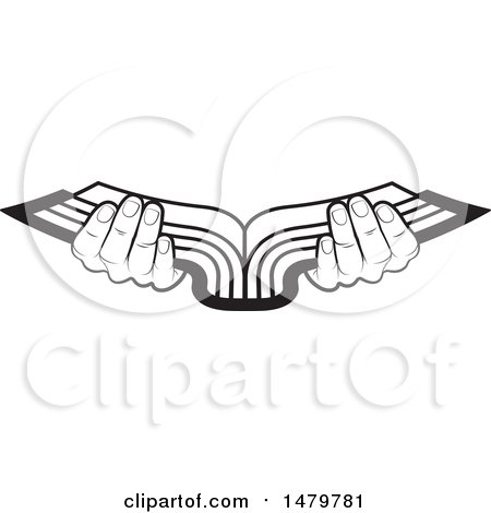 Clipart of a Pair of Black and White Hands Holding an Open Book - Royalty Free Vector Illustration by Lal Perera