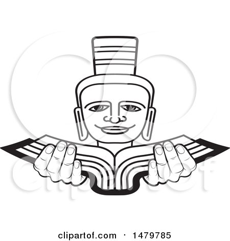 Clipart of a Black and White Person Holding a Book - Royalty Free Vector Illustration by Lal Perera