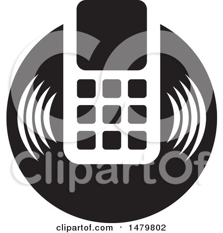 Clipart of a Black and White Cell Phone Icon - Royalty Free Vector Illustration by Lal Perera