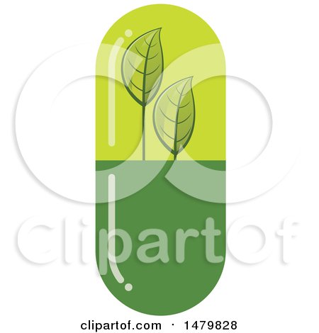Clipart of a Green Natural Herbal Medicine Capsule - Royalty Free Vector Illustration by Lal Perera