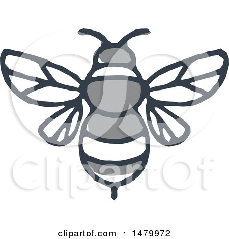 Clipart of a Grayscale Bumble Bee Sketch - Royalty Free Vector Illustration by patrimonio