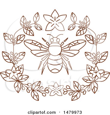 Clipart of a Bumble Bee and Coffee Flowers - Royalty Free Vector Illustration by patrimonio