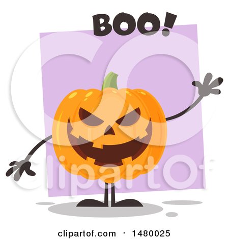 Clipart of a Waving Evil Halloween Jackolantern Pumpkin Saying Boo - Royalty Free Vector Illustration by Hit Toon