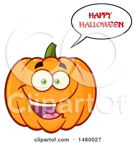 Clipart of a Happy Pumpkin Character Mascot Saying Happy Halloween - Royalty Free Vector Illustration by Hit Toon