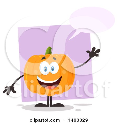 Clipart of a Happy Pumpkin Character Mascot Waving and Talking - Royalty Free Vector Illustration by Hit Toon