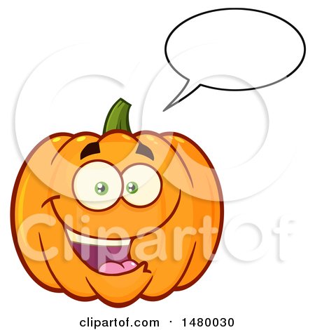 Clipart of a Happy Pumpkin Character Mascot Talking - Royalty Free Vector Illustration by Hit Toon
