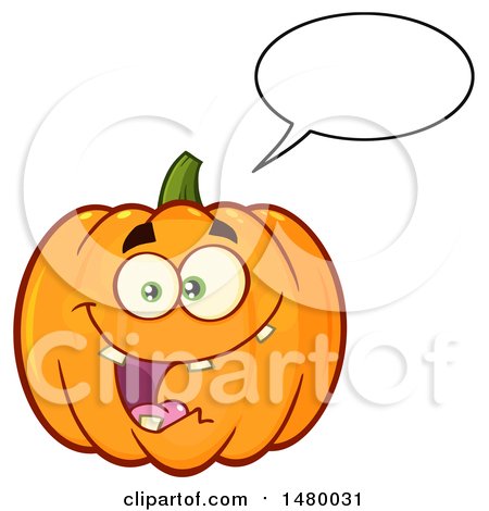 Clipart of a Happy Toothy Pumpkin Character Mascot Talking - Royalty Free Vector Illustration by Hit Toon