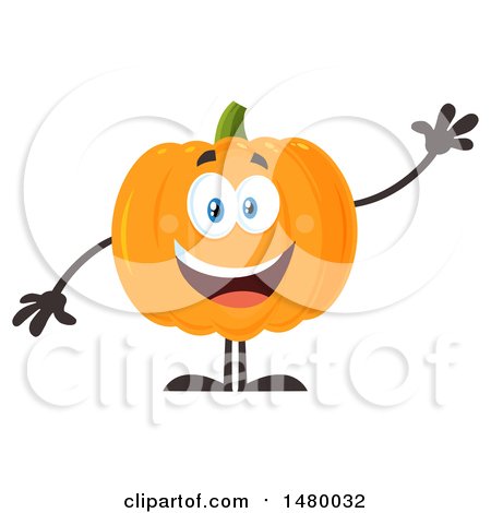 Clipart of a Happy Pumpkin Character Mascot Waving - Royalty Free Vector Illustration by Hit Toon