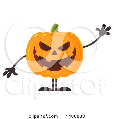 Clipart of a Waving Evil Halloween Jackolantern Pumpkin - Royalty Free Vector Illustration by Hit Toon