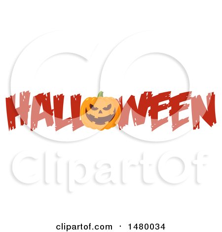 Clipart of a Grinning Evil Jackolantern Pumpkin in the Word Halloween - Royalty Free Vector Illustration by Hit Toon