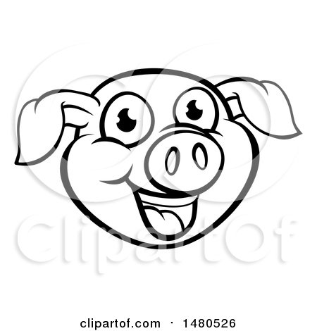 Clipart of a Black and White Happy Pig Face - Royalty Free Vector Illustration by AtStockIllustration
