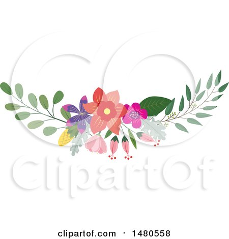 Clipart of a Floral Bouquet Border Design Element - Royalty Free Vector Illustration by Cherie Reve