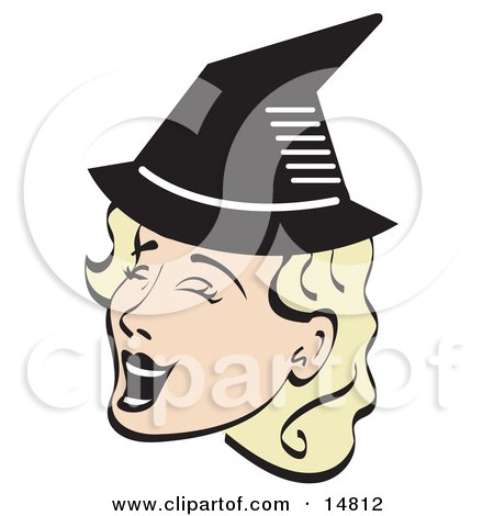Pretty Blond Woman Singing And Wearing A Pointy Black Witch Hat On Halloween Clipart Illustration by Andy Nortnik