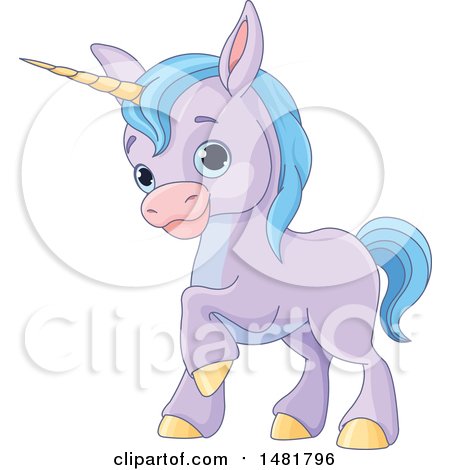 Clipart of a Cute Purple Baby Unicorn with Blue Hair - Royalty Free Vector Illustration by Pushkin