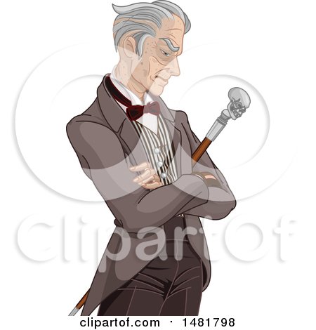 Clipart of a Senior Gentleman with a Skull Cane in His Folded Arms - Royalty Free Vector Illustration by Pushkin