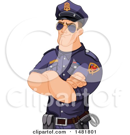 Clipart of a Police Officer with Sunglasses and Folded Arms - Royalty Free Vector Illustration by Pushkin