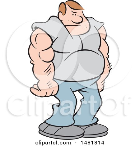 Clipart of a Cartoon Big Tough Guy with Muscular Arms - Royalty Free Vector Illustration by Johnny Sajem