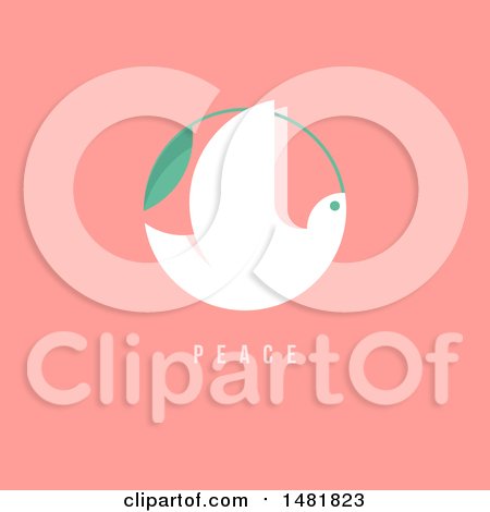 Clipart of a Dove with an Olive Branch and Peace Text on Salmon Pink - Royalty Free Vector Illustration by elena