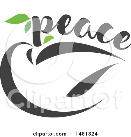 Clipart of a Dove with Peace Text and an Olive Branch - Royalty Free Vector Illustration by elena
