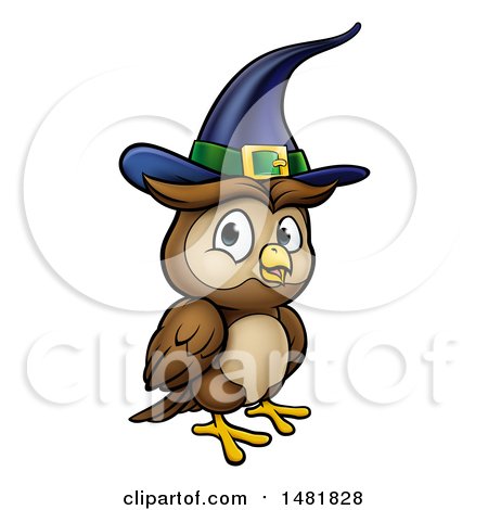 Clipart of a Cartoon Witch Owl Wearing a Hat - Royalty Free Vector Illustration by AtStockIllustration