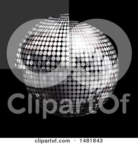 Clipart of a 3d Glass Tile over a Silver Disco Ball on Black - Royalty Free Vector Illustration by elaineitalia