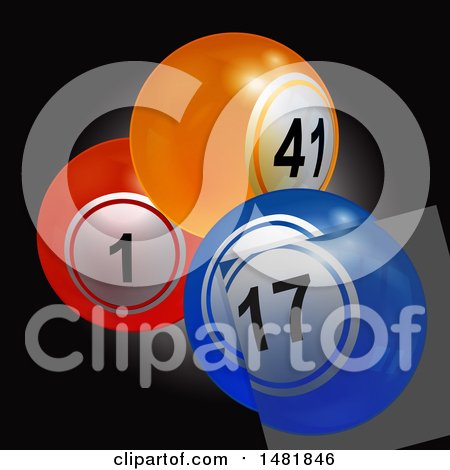 Clipart of a 3d Glass Tile over Bingo or Lottery Balls on Black - Royalty Free Vector Illustration by elaineitalia