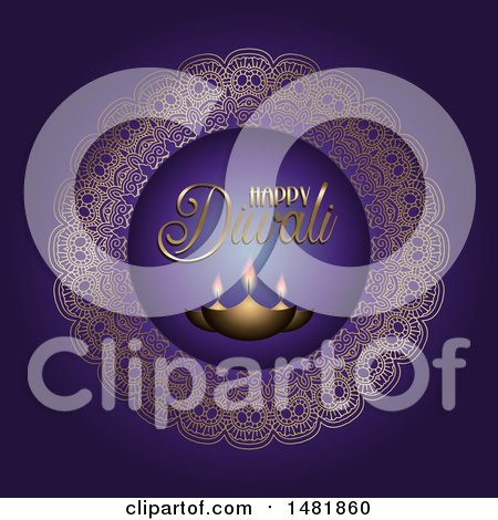 Clipart of a Happy Diwali Greeting with Oil Lamps - Royalty Free Vector Illustration by KJ Pargeter