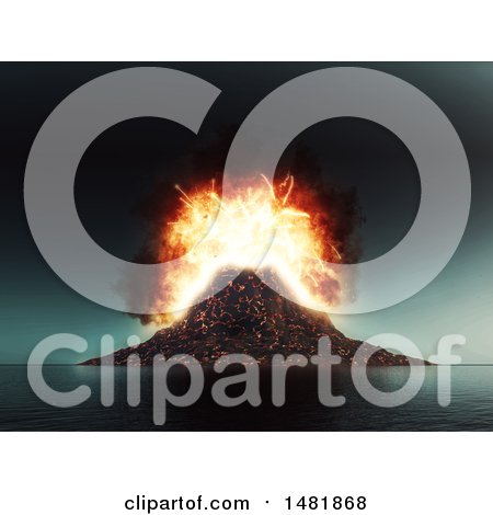 Clipart of a 3d Island Volcano Exploding - Royalty Free Illustration by KJ Pargeter